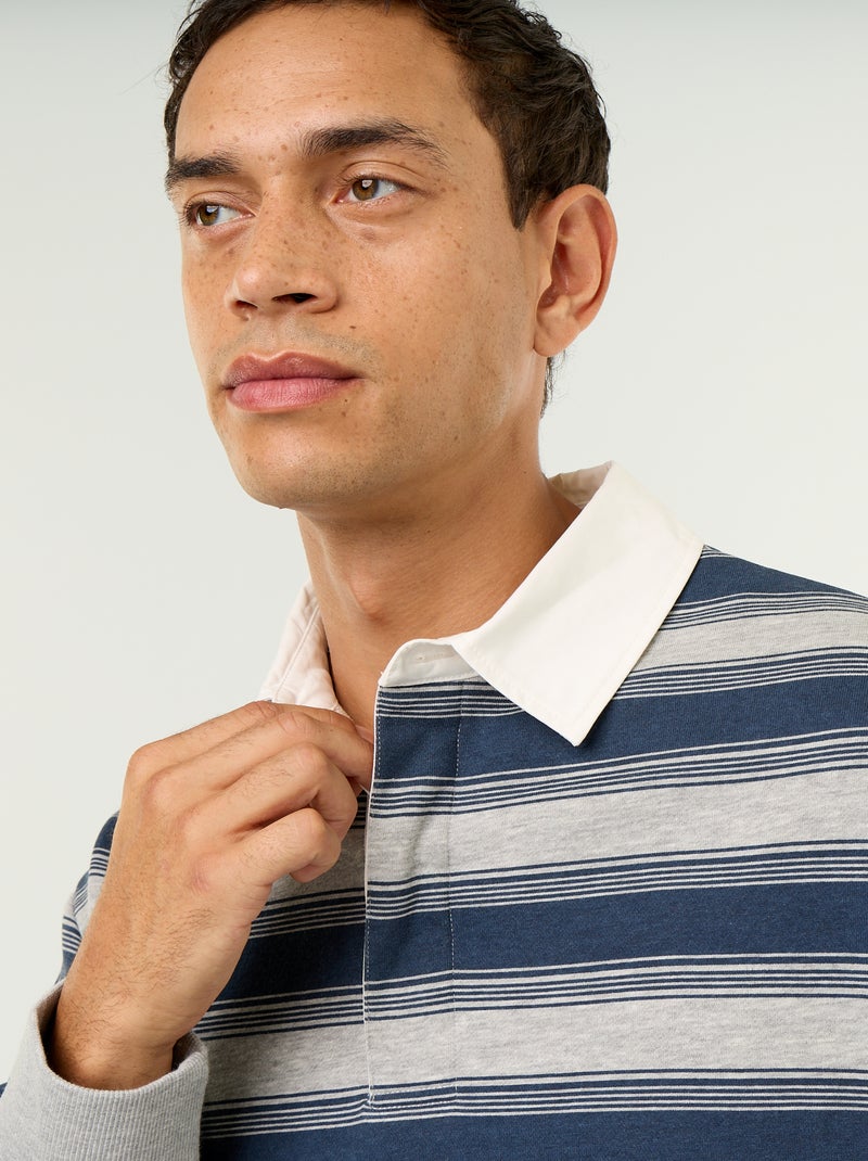 Polo liso estilo rugby de manga larga Azul - Kiabi
