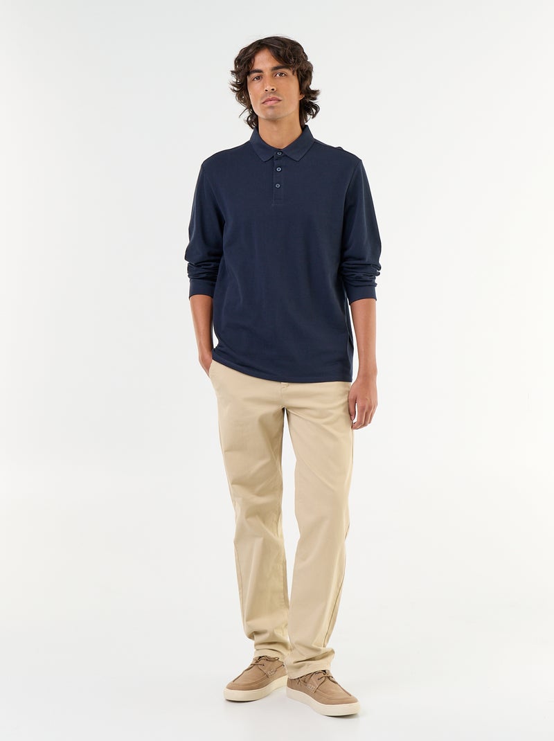 Polo piqué de manga larga Azul - Kiabi