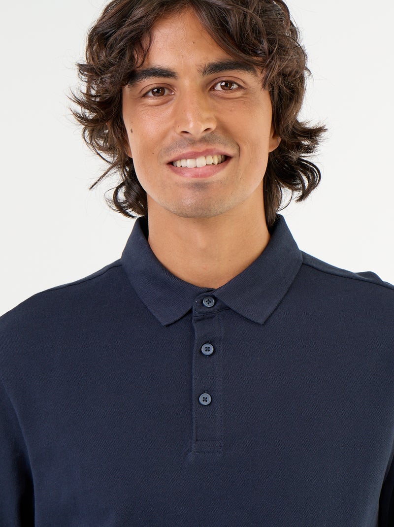 Polo piqué de manga larga Azul - Kiabi