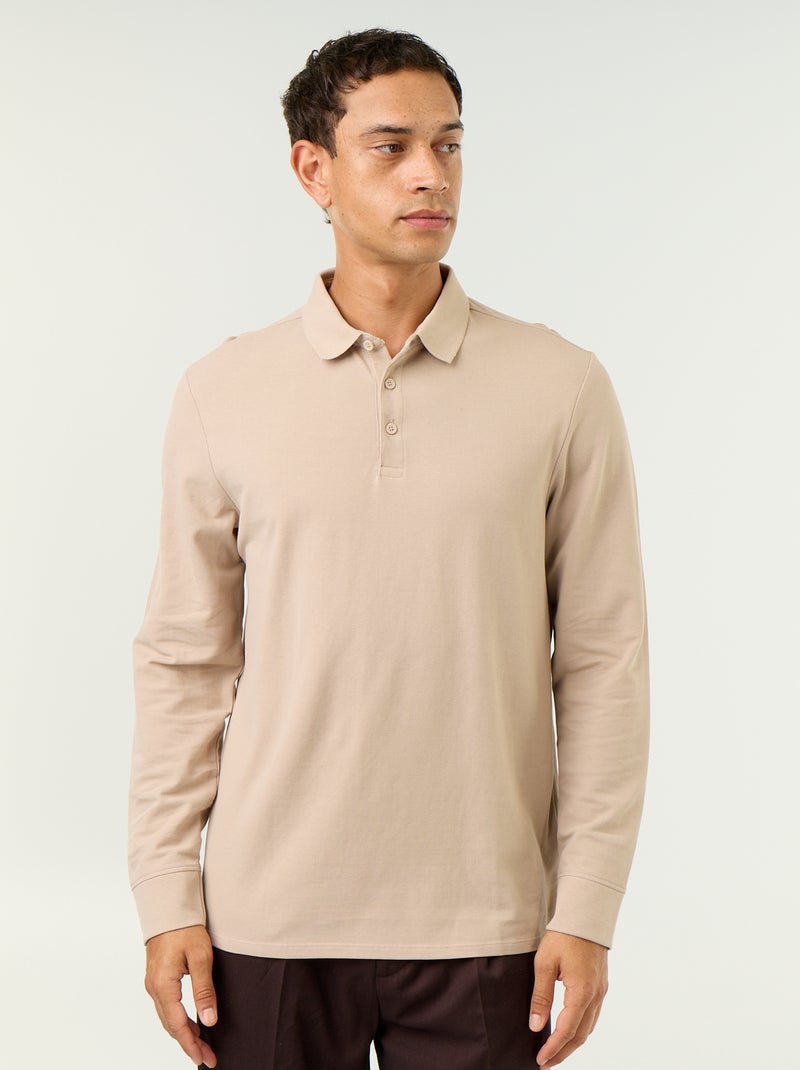 Polo piqué de manga larga Beige - Kiabi