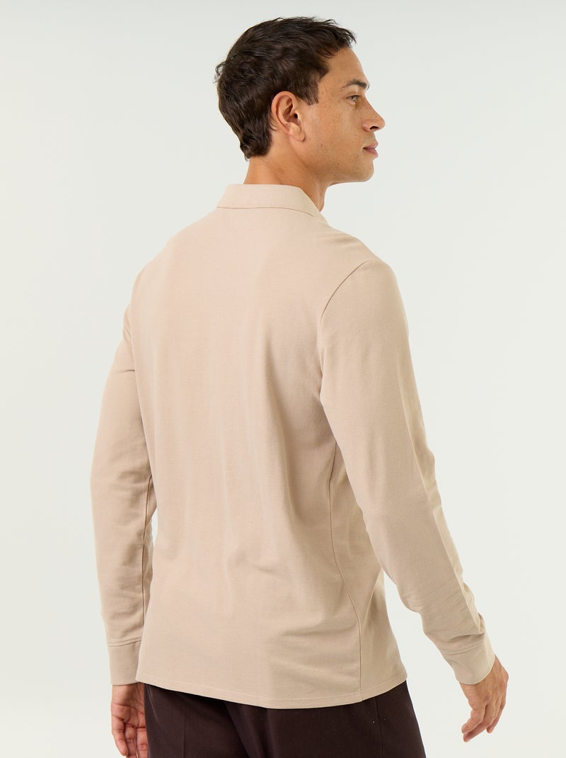 Polo piqué de manga larga Beige - Kiabi