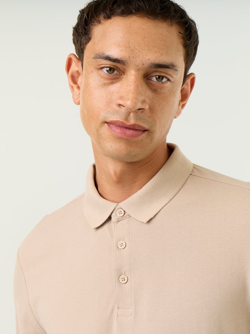 Polo piqué de manga larga Beige - Kiabi