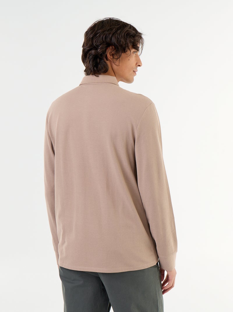 Polo piqué de manga larga Beige - Kiabi