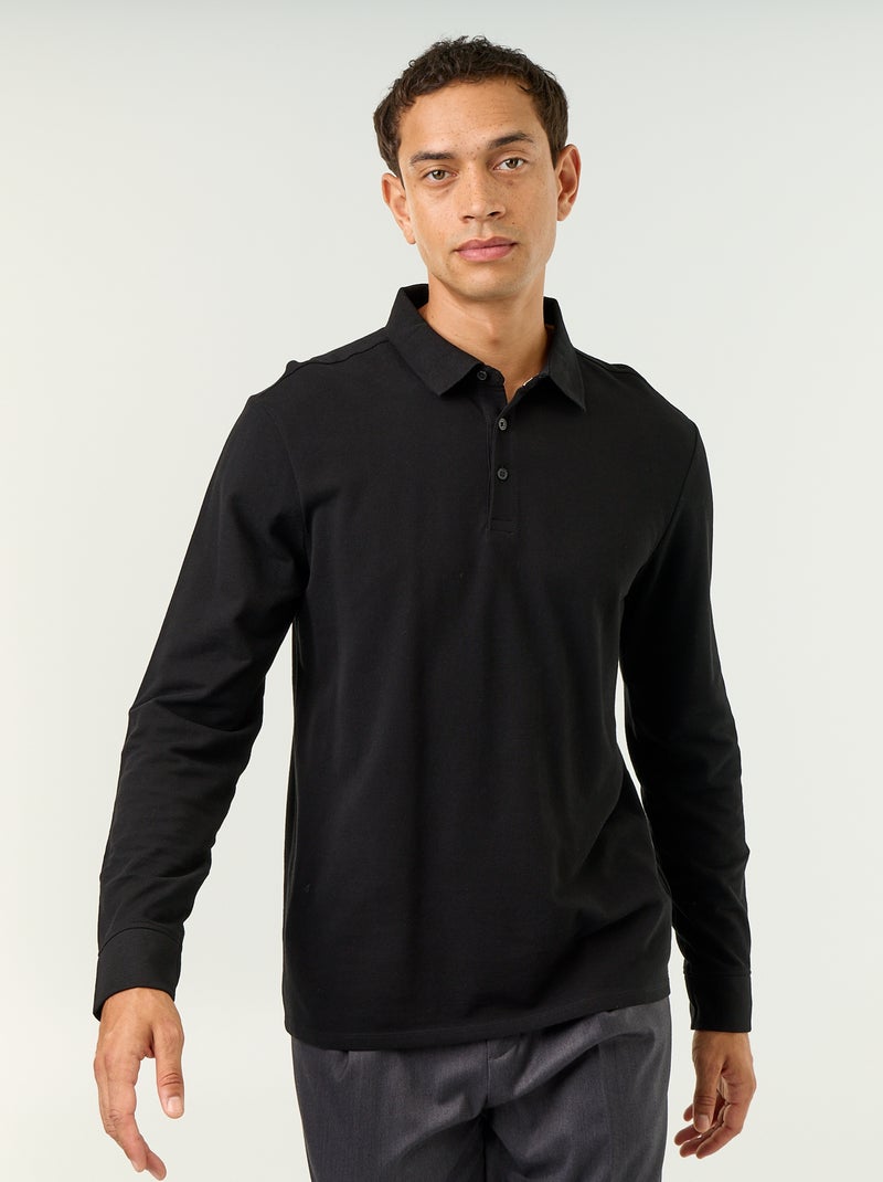 Polo piqué de manga larga Negro - Kiabi