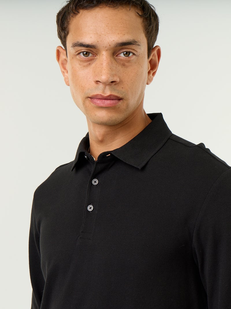 Polo piqué de manga larga Negro - Kiabi