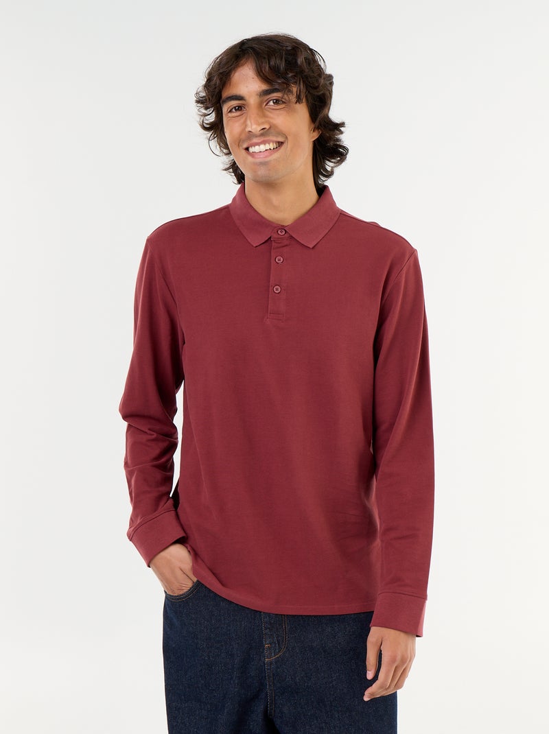 Polo piqué de manga larga Rojo - Kiabi