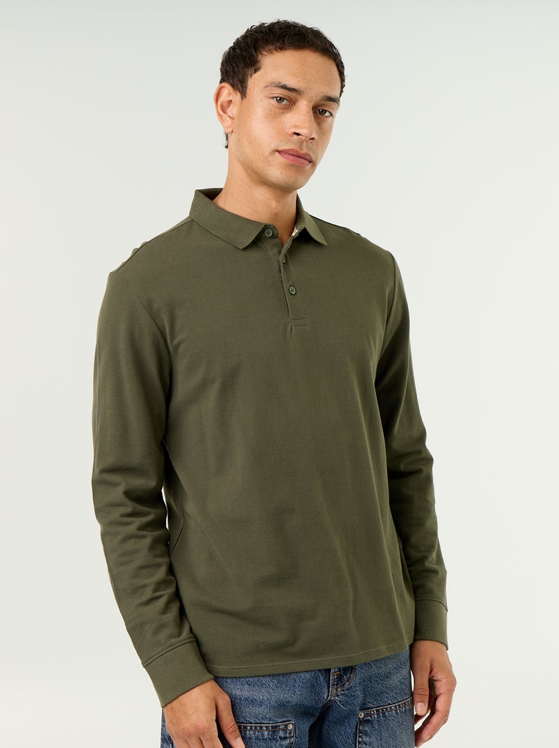 Polo piqué de manga larga Verde - Kiabi