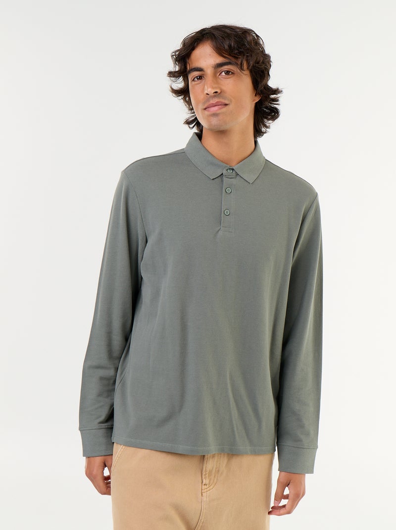 Polo piqué de manga larga Verde - Kiabi