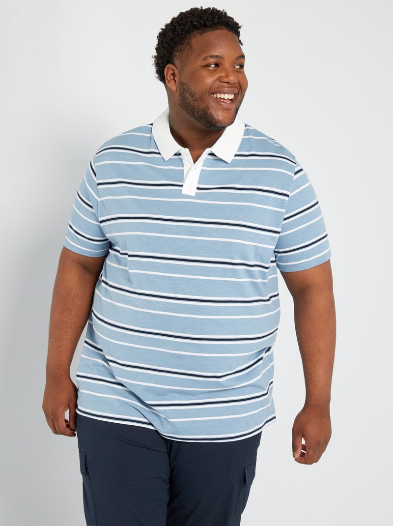 Polo recto de punto a rayas azul denim - Kiabi