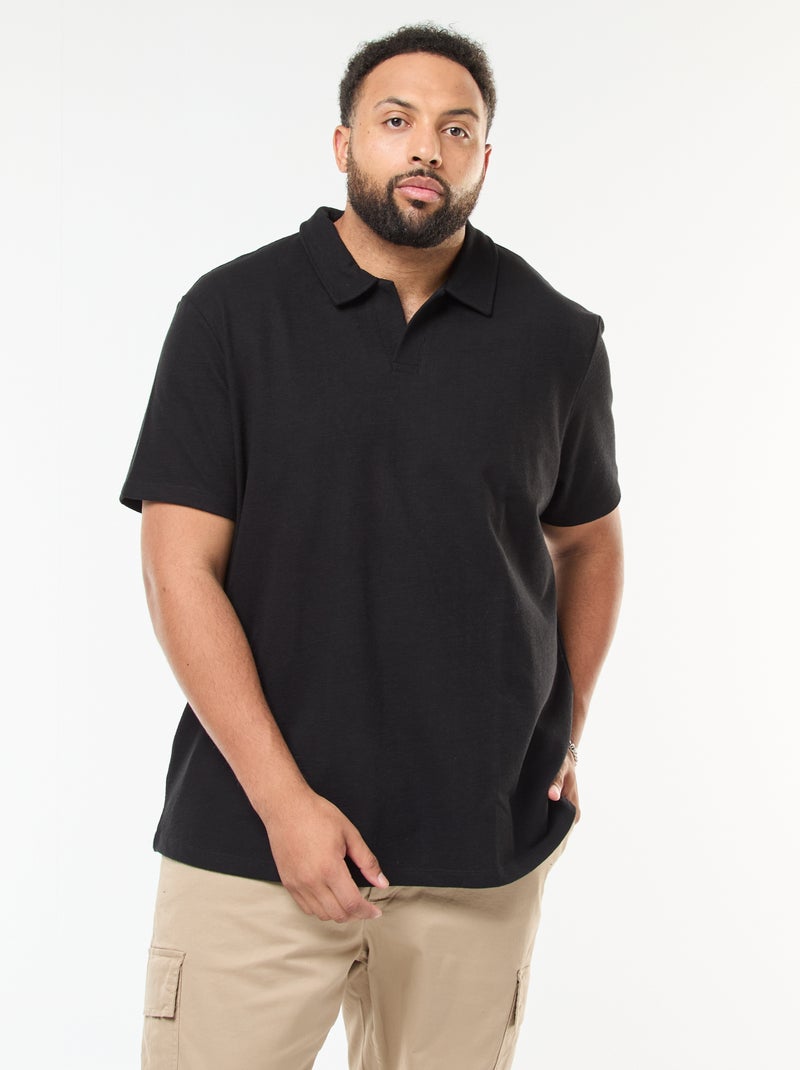 Polo regular de algodón liso Negro - Kiabi