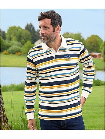 Polo rugby club de algodón con cuello y sobrebotonadura de sarga