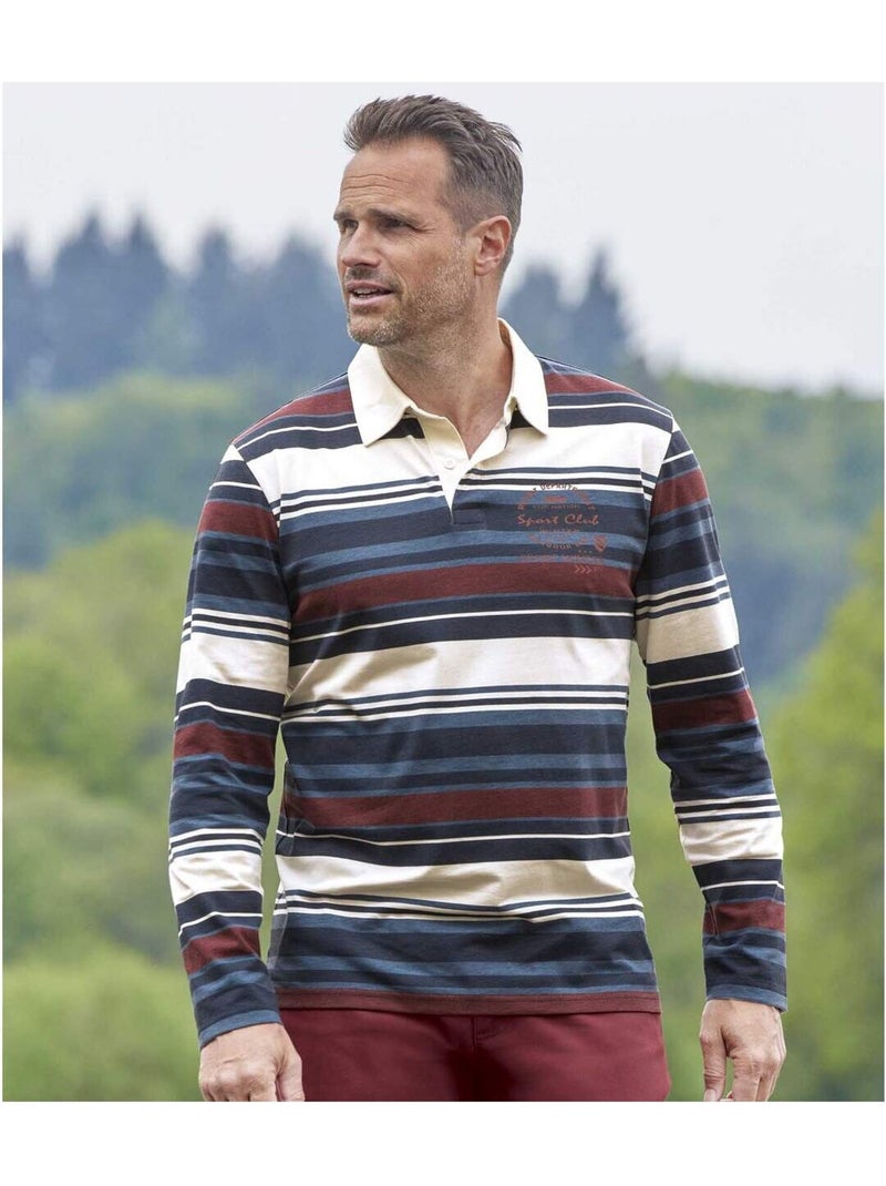 Polo rugby de jersey a rayas con cuello de puntas libres sport club Blanco / Azul / Rojo - Kiabi