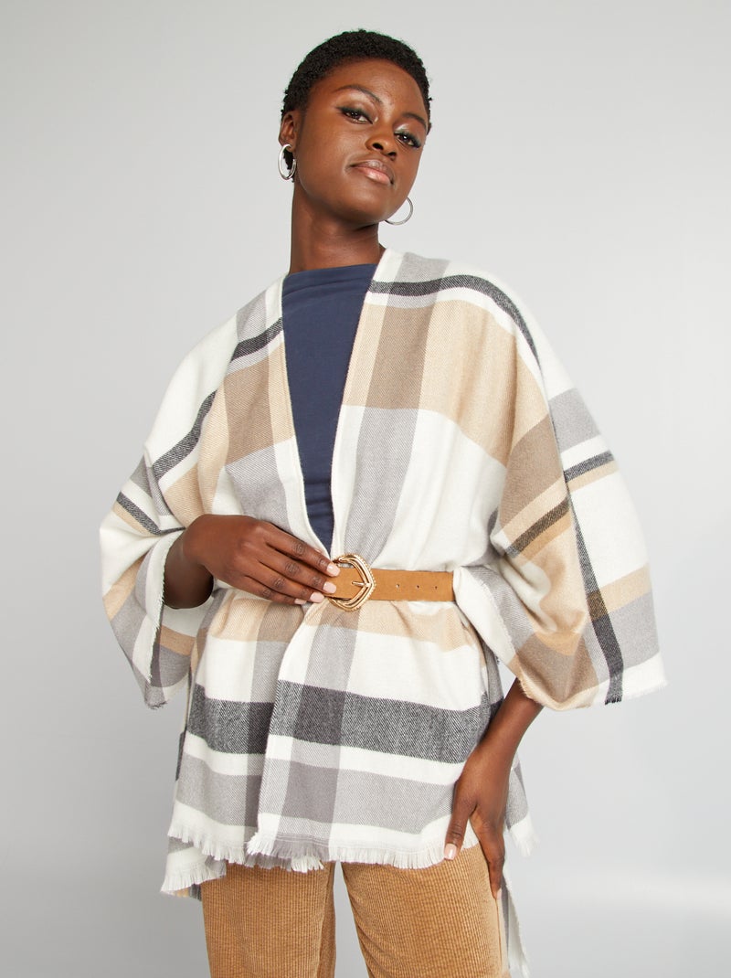 Poncho con flecos BEIGE - Kiabi