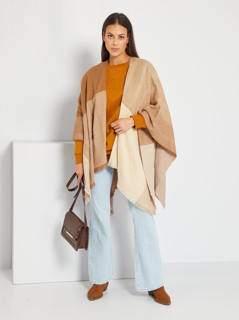 Poncho con pequeños flecos BLANCO - Kiabi