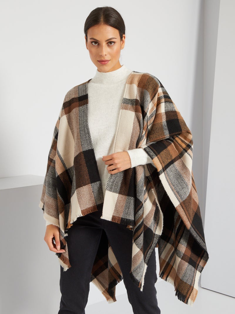 Poncho con pequeños flecos MARRON - Kiabi