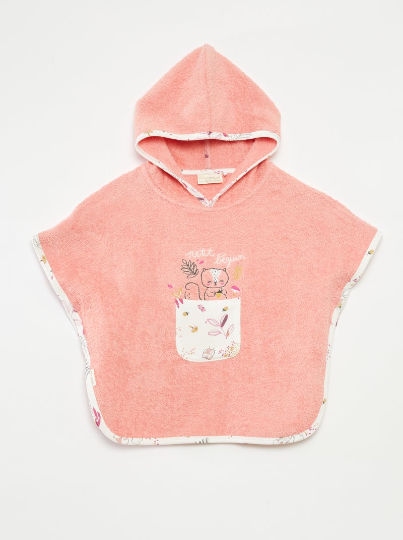 Poncho de baño con bordados y bolsillos de canguro Beige - Kiabi
