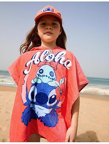 Poncho de playa de algodón con capucha y estampado de Stitch