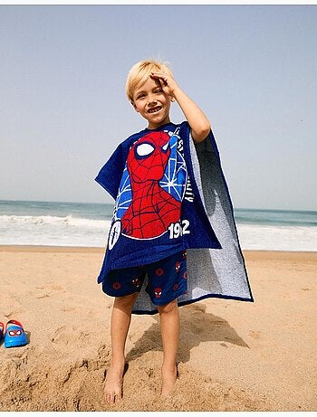 Poncho de playa de algodón con capucha y spider-man