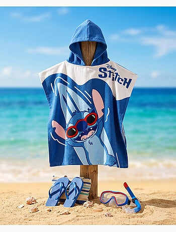 Poncho de Playa Disney Stitch 55x110cm – Surf Olas Azul – Capucha – 100% Poliéster – Licencia Oficia