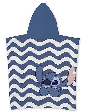 Poncho de Playa Disney Stitch 55x110cm – Surf Olas Azul – Capucha – 100% Poliéster – Licencia Oficia