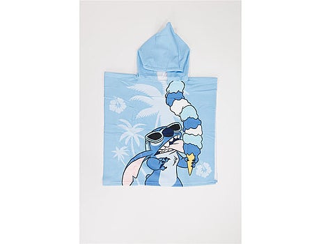 Poncho de Playa Disney Stitch Helado 55x110cm – Azul Cielo Hibisco – Capucha – 100% Poliéster – Lice