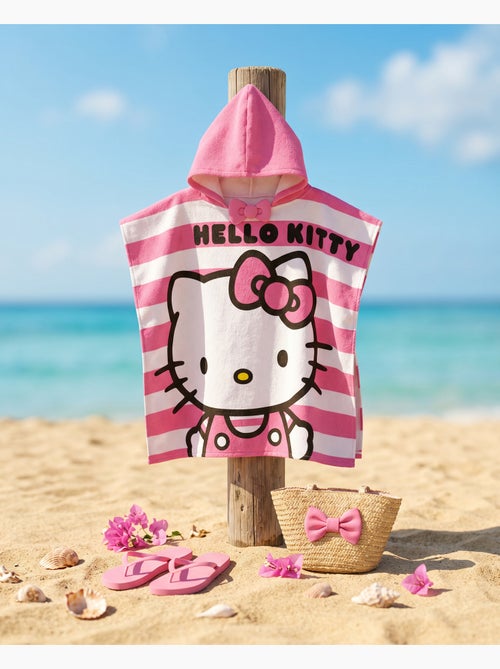 Poncho de Playa Hello Kitty 60x120cm – Rayas Rosa Blanco – Capucha Puntiaguda – 100% Poliéster – Lic - Kiabi Poncho de Playa Hello Kitty 60x120cm – Rayas Rosa Blanco – Capucha Puntiaguda – 100% Poliéster – Lic - Kiabi