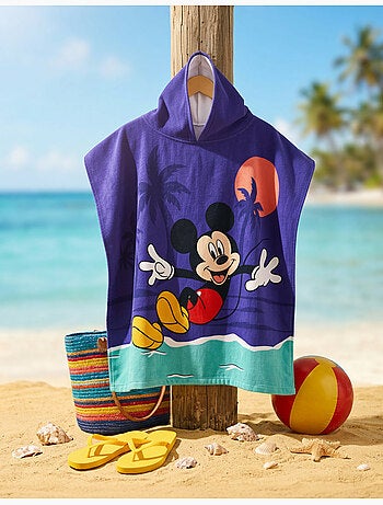 Poncho de Playa Mickey Mouse Disney 55x110cm – Capucha con Orejas – 100% Poliéster – Licencia Oficia