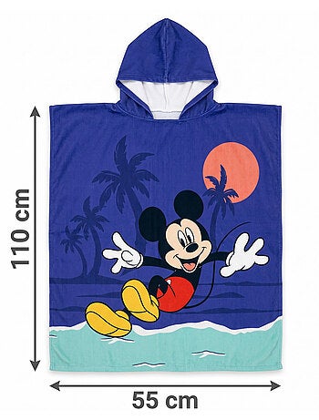 Poncho de Playa Mickey Mouse Disney 55x110cm – Capucha con Orejas – 100% Poliéster – Licencia Oficia