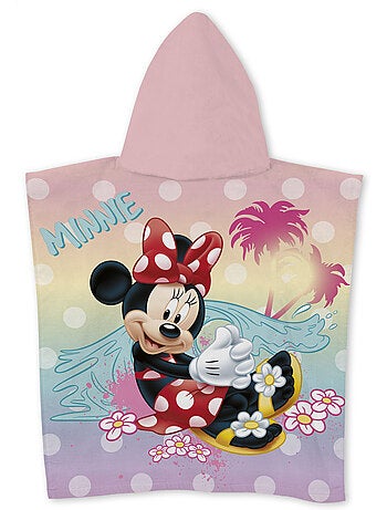 Poncho de Playa Minnie Mouse Happy Days 55x110cm – Pastel Rosa – Capucha – 100% Poliéster – Licencia