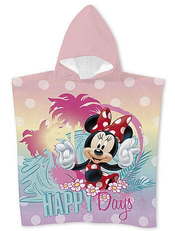 Poncho de Playa Minnie Mouse Happy Days 55x110cm – Pastel Rosa – Capucha – 100% Poliéster – Licencia