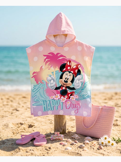 Poncho de Playa Minnie Mouse Happy Days 55x110cm – Pastel Rosa – Capucha – 100% Poliéster – Licencia - Kiabi Poncho de Playa Minnie Mouse Happy Days 55x110cm – Pastel Rosa – Capucha – 100% Poliéster – Licencia - Kiabi