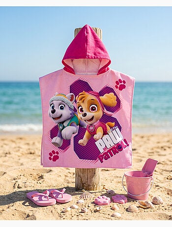 Poncho de Playa PAW Patrol Skye Everest 55x110cm – Rosa Fucsia – Capucha Puntiaguda – 100% Poliéster