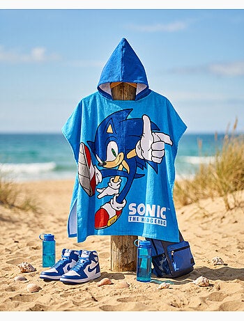 Poncho de Playa Sonic the Hedgehog 55x110cm – Capucha Puntiaguda – 100% Poliéster – Licencia Oficial