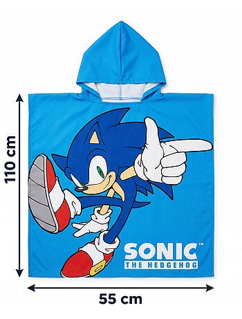 Poncho de Playa Sonic the Hedgehog 55x110cm – Capucha Puntiaguda – 100% Poliéster – Licencia Oficial