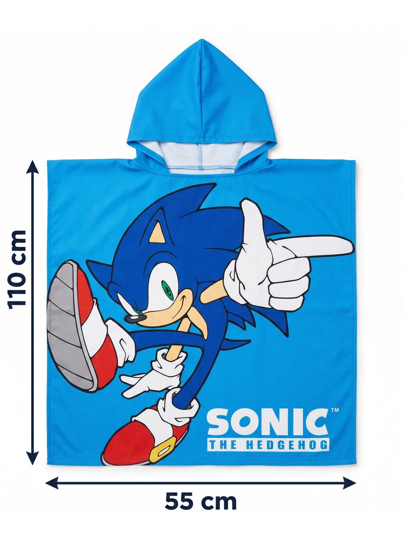 Poncho de Playa Sonic the Hedgehog 55x110cm – Capucha Puntiaguda – 100% Poliéster – Licencia Oficial Negro Azul - Kiabi