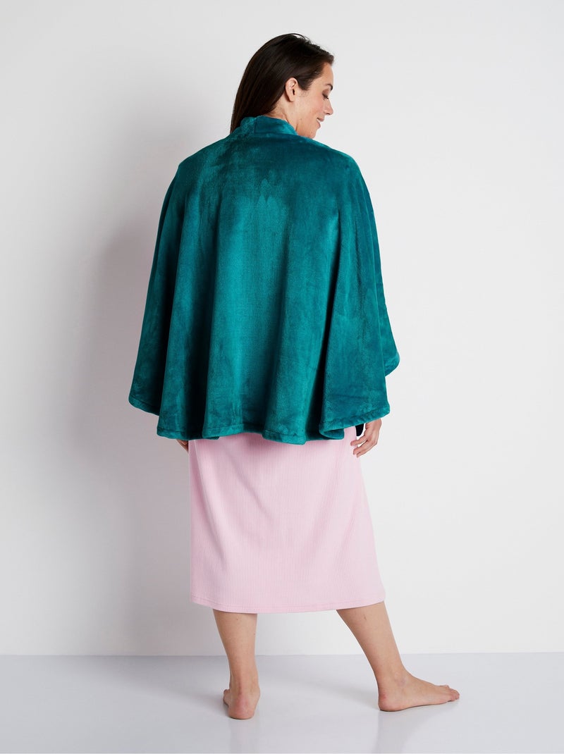 Poncho de punto de felpa de borde a borde - Afibel Azul petróleo - Kiabi