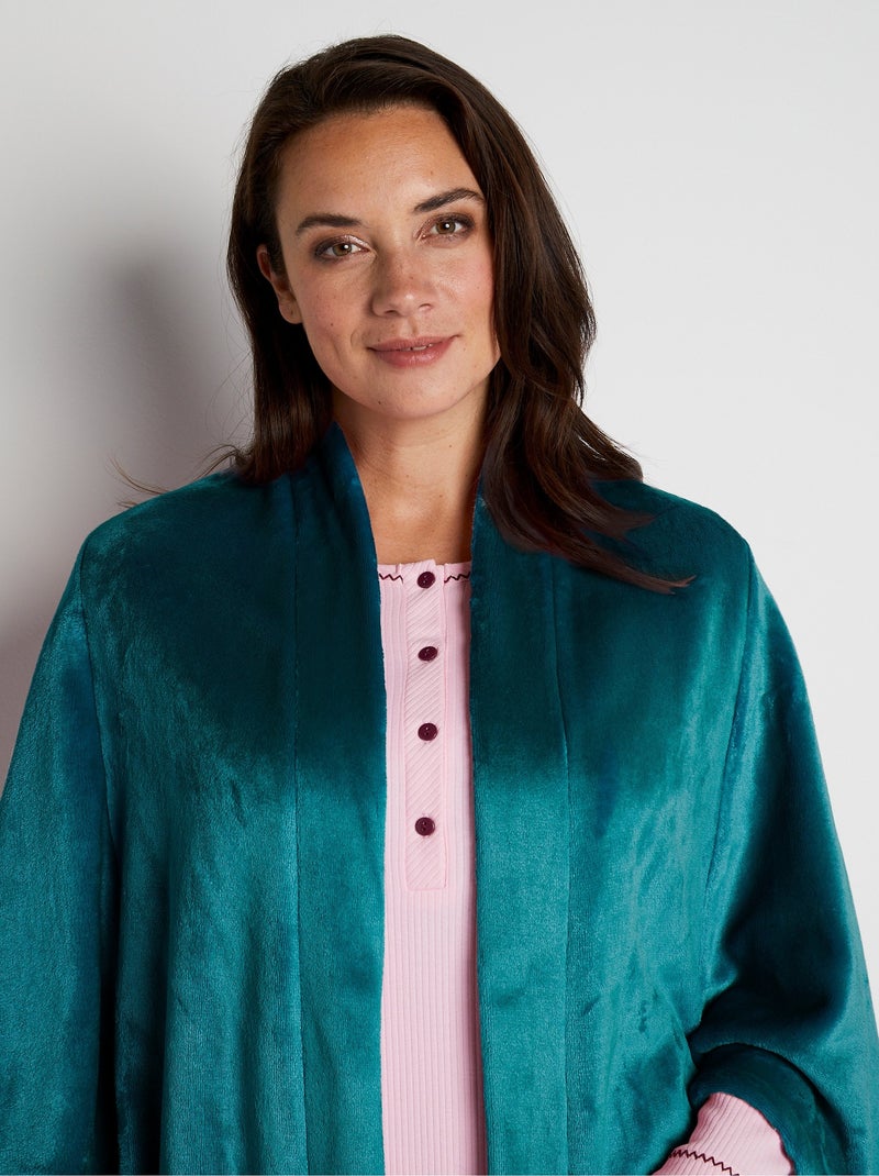 Poncho de punto de felpa de borde a borde - Afibel Azul petróleo - Kiabi