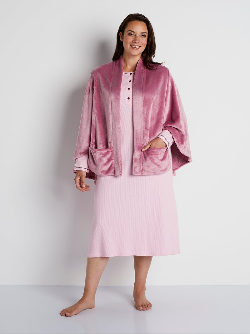 Poncho de punto de felpa de borde a borde - Afibel Rosa - Kiabi