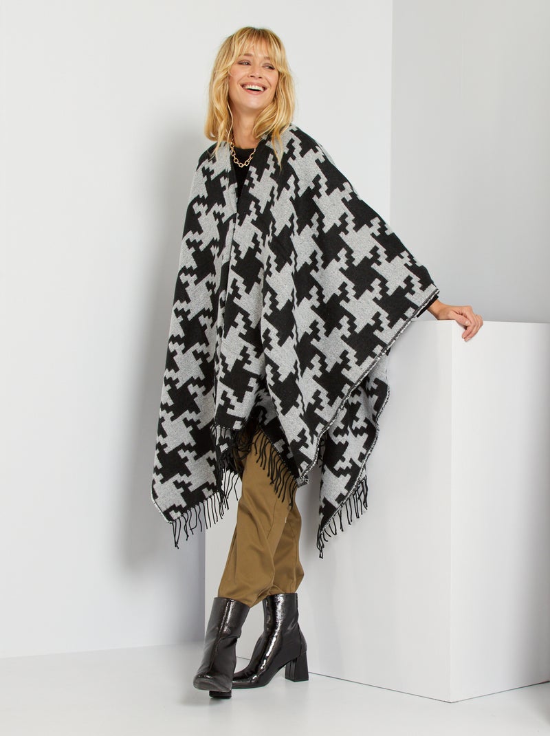 Poncho escocés con flecos BEIGE - Kiabi