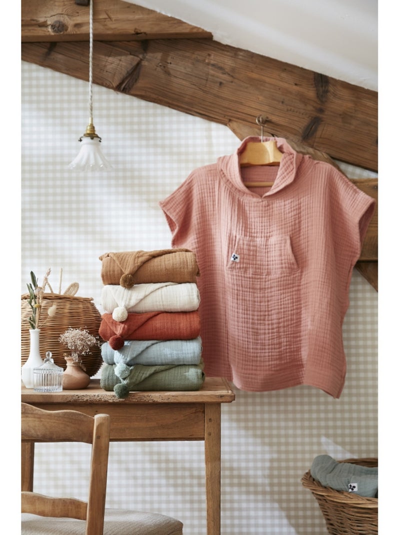 Poncho infantil con capucha - cuádruple gasa de algodón 220 g/m² – gaïa Melocotón - Kiabi