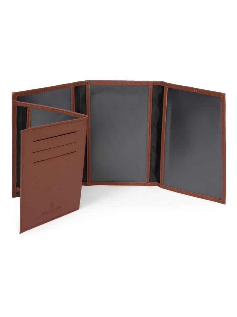 Porta documentos - 3 pliegues - detener rfid - cuero sensation hexagona Cognac - Kiabi