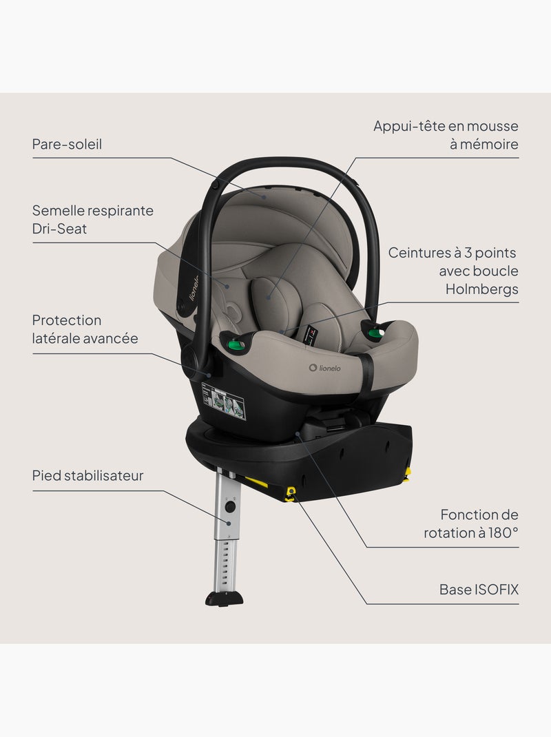 Portabebés con base isofix 180° - astrid i-size - galardonado por adac - silla de coche 40-87 cm Beige oscuro - Kiabi