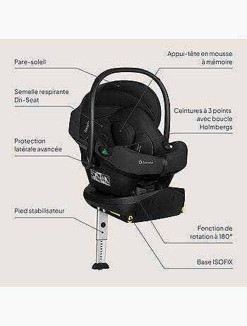 Portabebés con base isofix 180° - astrid i-size - galardonado por adac - silla de coche 40-87 cm