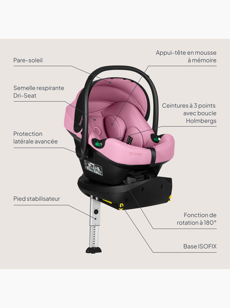 Portabebés con base isofix 180° - astrid i-size - galardonado por adac - silla de coche 40-87 cm Rosa - Kiabi