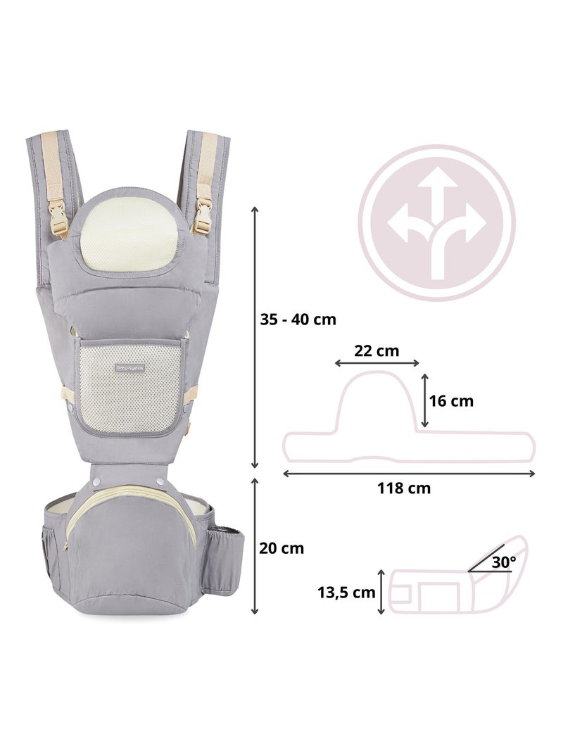 Portabebés ergonómico multifunción 0–36 meses con soporte ajustable Gris - Kiabi