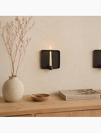 Portavelas de pared cuadrado de metal sin tratar