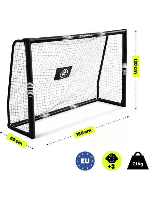 Portería de fútbol HyperMotion 180 x 120 cm negra con red y anclajes - Kiabi Portería de fútbol HyperMotion 180 x 120 cm negra con red y anclajes - Kiabi