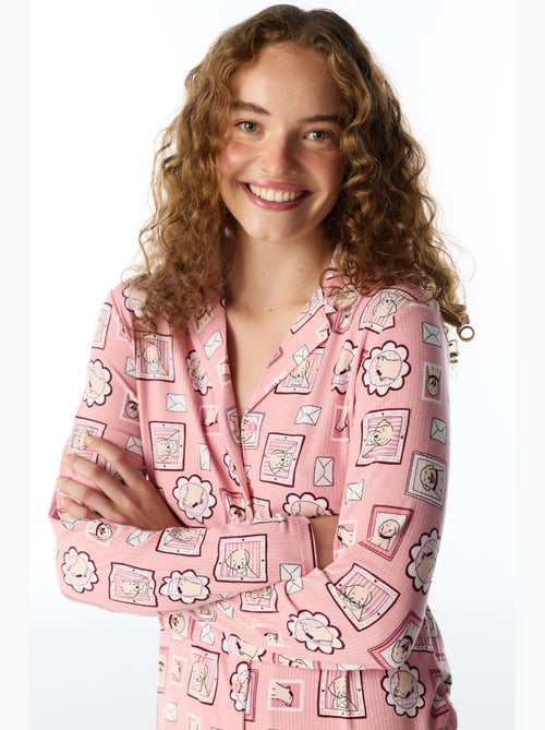 Postcard conjunto de pijama de camisa y pantalón acanalado de manga larga penti - Kiabi Postcard conjunto de pijama de camisa y pantalón acanalado de manga larga penti - Kiabi