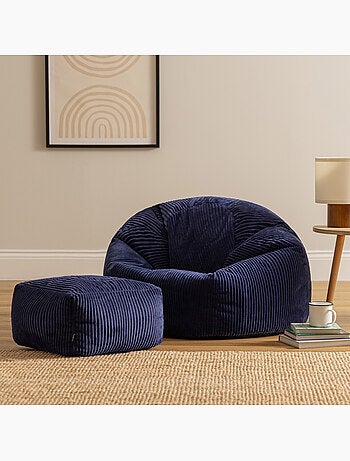 Pouf sillón clásico kingston con reposapiés cuadrado amara de pana - icon