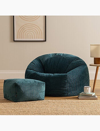 Pouf sillón clásico kingston con reposapiés cuadrado amara de pana - icon